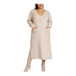11 Honore Women's Plus Size 18/20 Pocket Sweater Dress Beige Cotton Cashmere